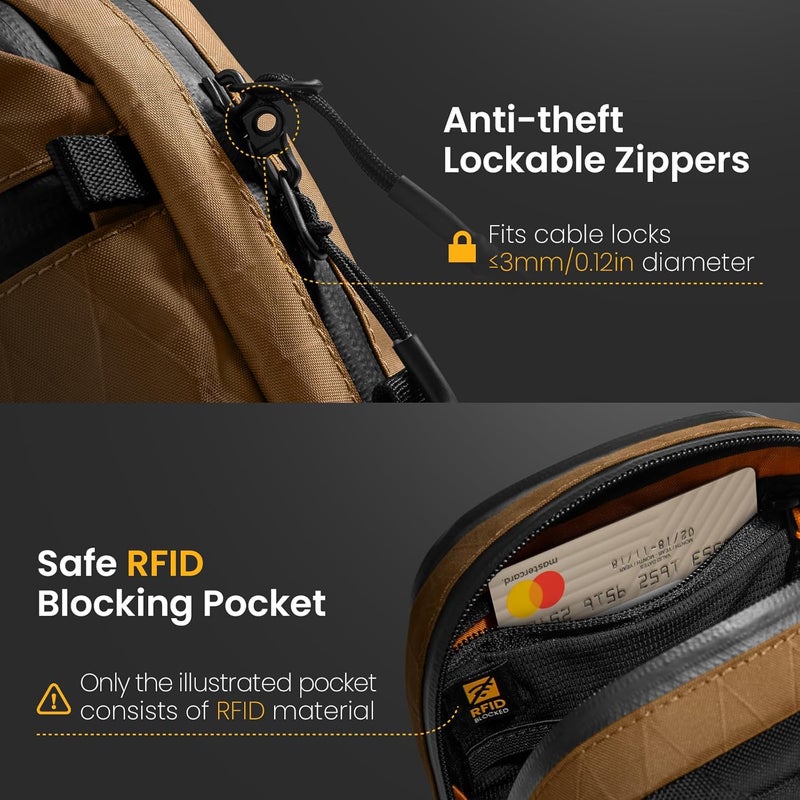 Tomtoc Aviator-T37 X-Pac Travel Crossbody RFID Blocking Bag, Holds 4-6 Passports with Anti-theft Lockable Zippers, Multiple Pockets for Cards & Documents – Organizer for Daily Use - Image 5